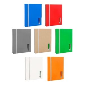 מחברת ממוחזרת A5+עט עם סגירת גומי+דגלונים