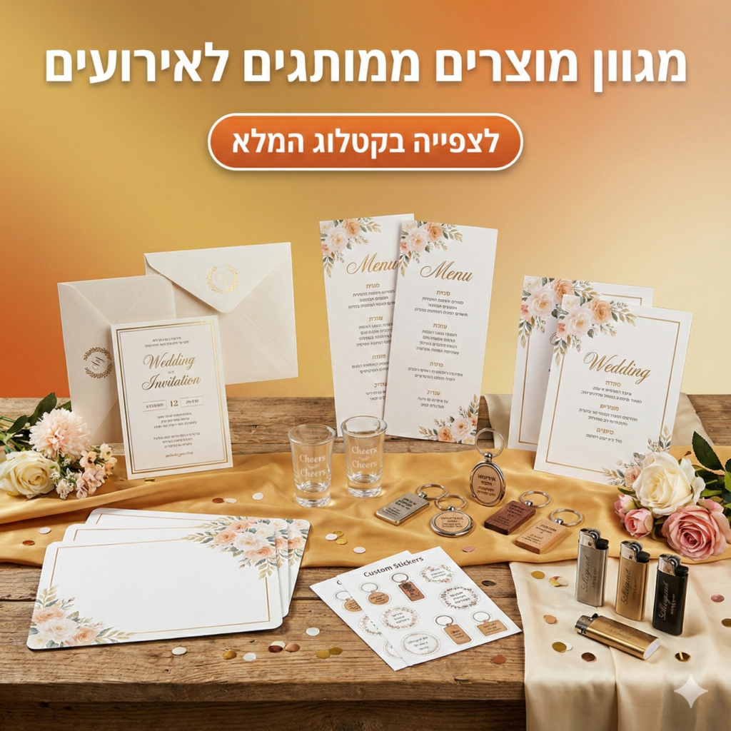 מגוון מוצרים ממותגים לאירועים - לצפייה בקטלוג המלא